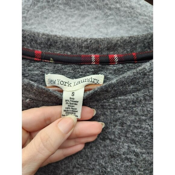 New York Laundry Gray Sweater Tunic Small S Floral Hem Detail & Ties - Picture 2 of 4